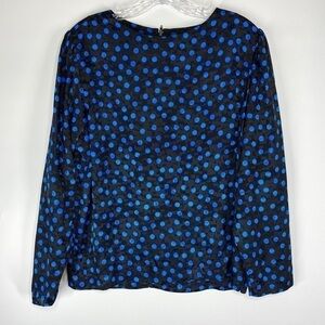 Vintage Castleberry Blue Polka Dot Black Long Sleeve Blouse Size 10